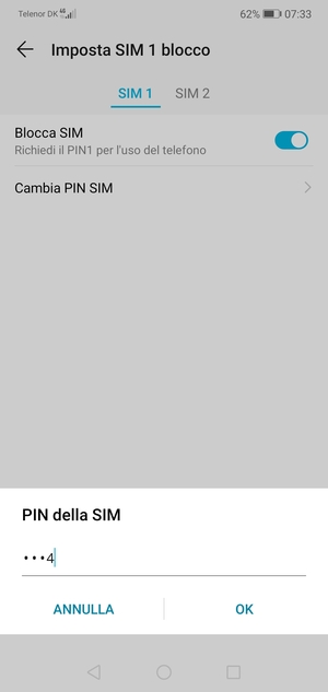 Inserisci PIN della SIM attuale e seleziona OK