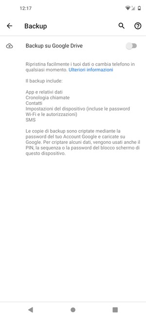 Attiva Back su Google Drive