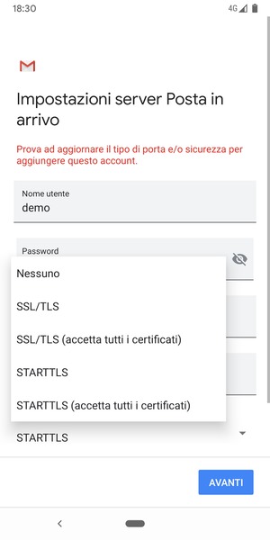 Seleziona Nessuno e AVANTI