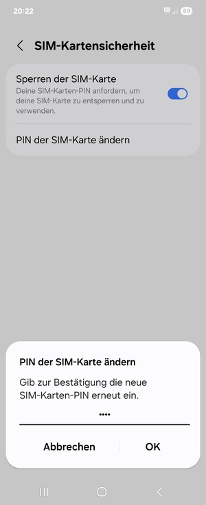 Bestätigen Sie Ihre neue PIN der SIM-Karte und wählen Sie OK