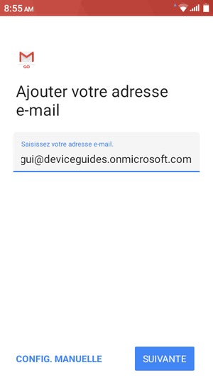 Saisissez votre adresse e-mail et sélectionnez CONFIG. MANUELLE