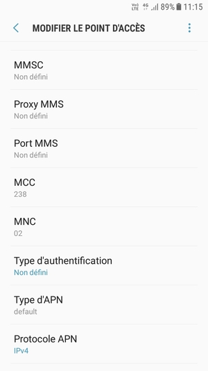 Faites défiler vers le bas et saisissez les informations Internet