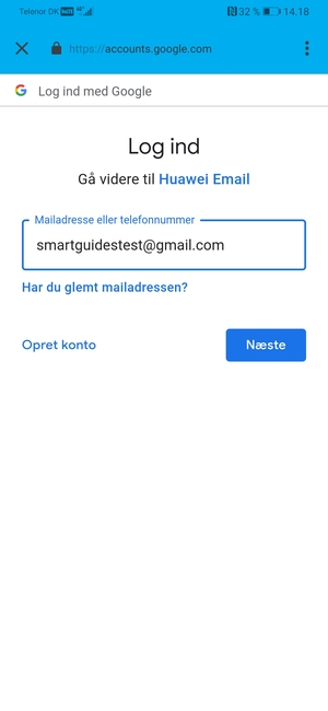 Indtast din Gmail adresse og vælg Næste