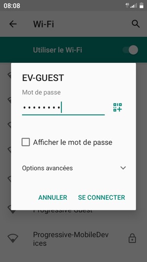 Saisissez le mot de passe du Wi-Fi et sélectionnez SE CONNECTER