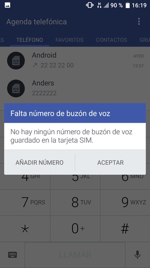 Si el correo de voz no está configurado, seleccione AÑADIR NÚMERO