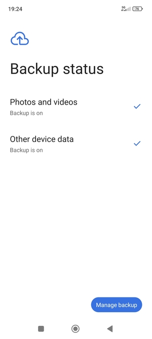 Select Manage backup