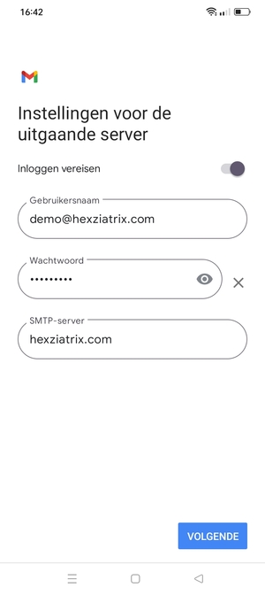 Voer Uitgaand serveradres in en selecteer VOLGENDE
