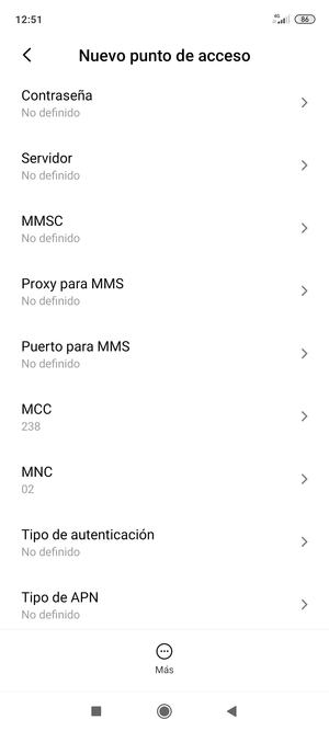 Desplácese hacia abajo e introduzca la información de Internet