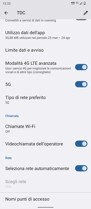 Per modificare la rete, in presenza di problemi, disattiva Seleziona rete automaticamente