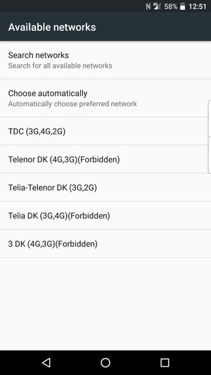 Select a network operator from the list