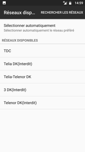 Sélectionnez un opérateur réseau dans la liste