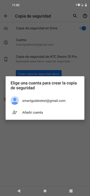 Seleccione su cuenta de copia de seguridad