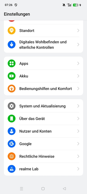 Scrollen Sie und wählen Sie  Nutzer und Konten