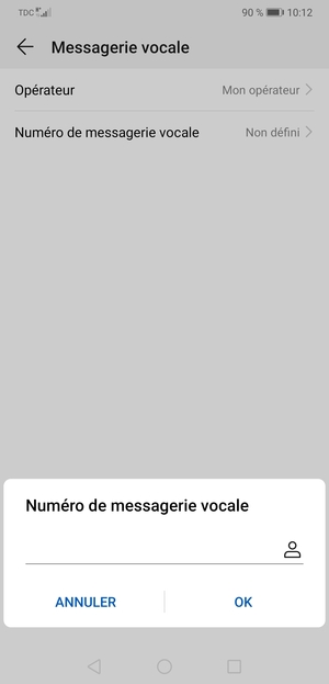 Saisissez le Numéro de messagerie vocale et sélectionnez OK