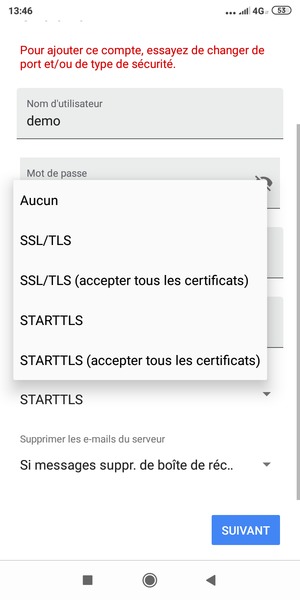 Sélectionnez Aucun puis SUIVANT