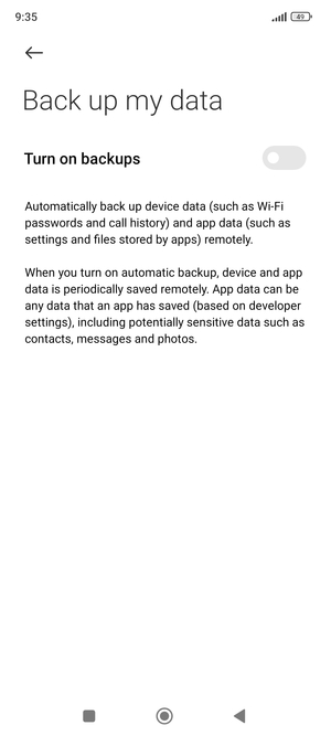 Turn on Turn on backups