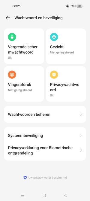 Om uw schermvergrendeling te activeren, ga naar het Wachtwoord en beveiliging-menu en selecteer Vergrendelscherm wachtwoord
