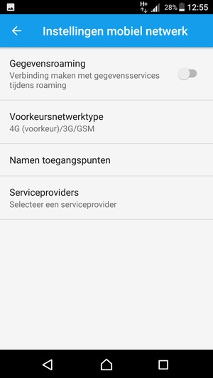 Om van netwerk te wisselen in geval van netwerkproblemen, selecteert u Serviceproviders