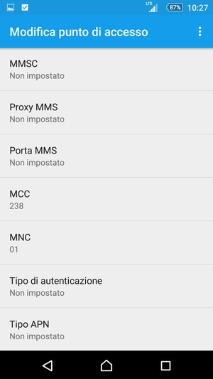 Scorri verso il basso e inserisci le informazioni di internet