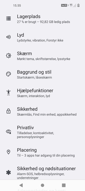 Scroll til og vælg Sikkerhed