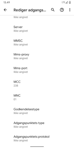 Scroll ned og indtast MMS-oplysninger
