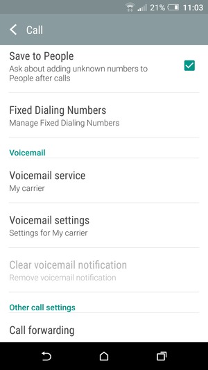 Scroll to and select Voicemail settings