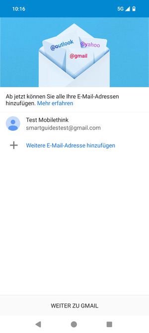 Wählen Sie WEITER ZU GMAIL