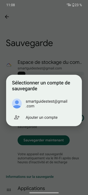 Sélectionnez votre compte de sauvegarde