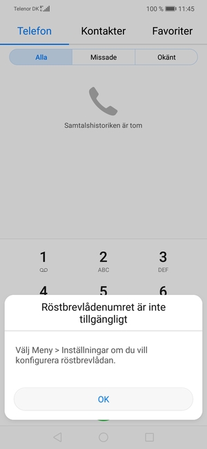 Om din röstbrevlåda inte är installerad, välj OK