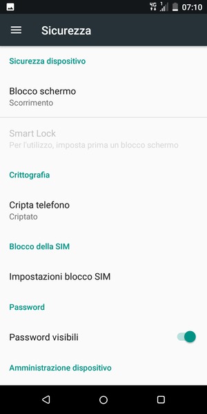 Per cambiare il PIN della scheda SIM, torna al menu Sicurezza e seleziona Impostazioni blocco SIM