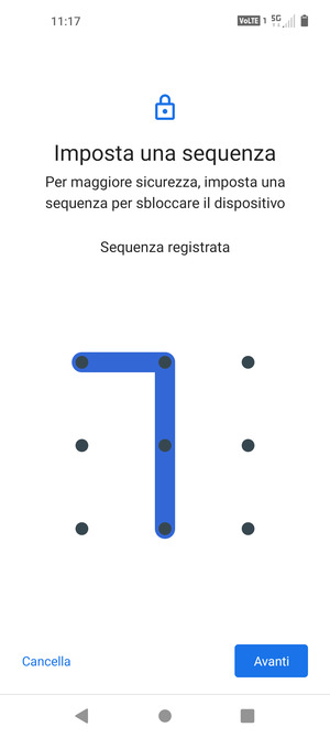 Disegna una sequenza di sblocco e seleziona Avanti