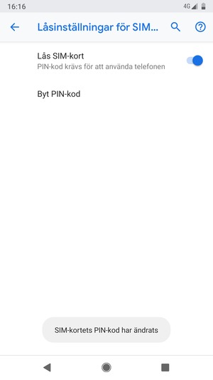 Din PIN-kod för SIM-kort har bytts