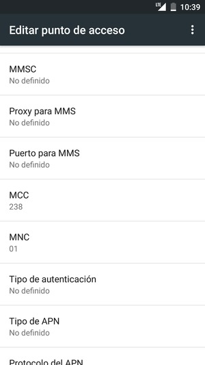 Desplácese hacia abajo e introduzca la información MMS