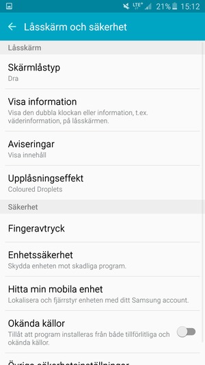 För att aktivera ditt skärmlås, gå till Låsskärm och säkerhet-menyn och välj Skärmlåstyp
