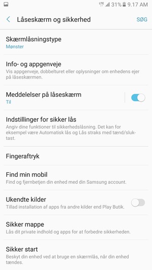 Din telefon er nu sikret med en skærmlås
