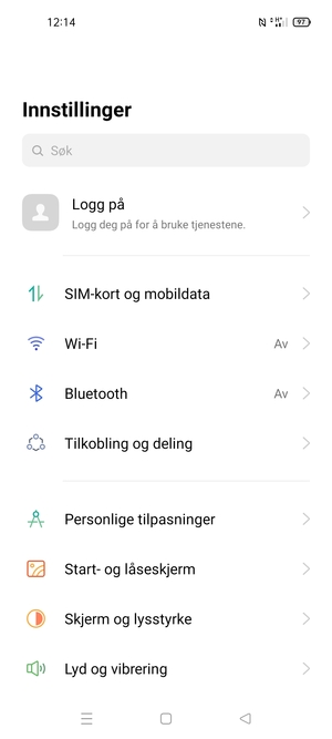 Velg Tilkobling og deling