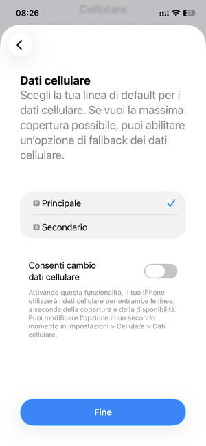 Seleziona la tua opzione preferita e poi Fine