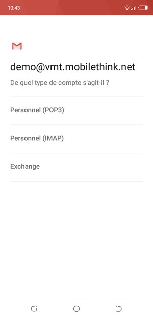 Sélectionnez Personnel (POP3) ou Personnel (IMAP)