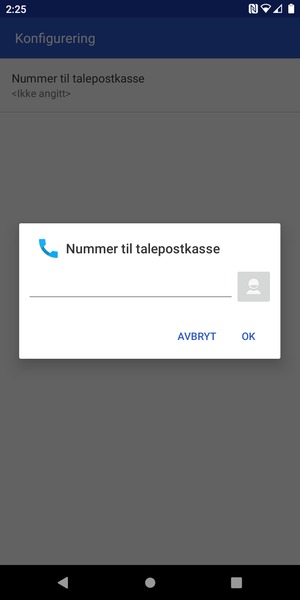 Skriv inn Nummer til talepostkasse og velg OK