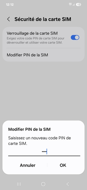Saisissez votre Nouveau code PIN de carte SIM et sélectionnez OK