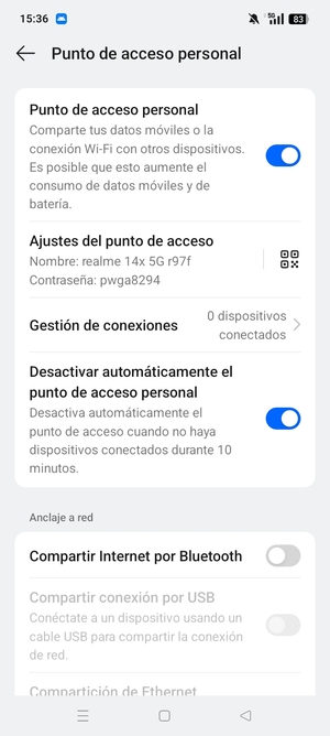 El teléfono ha sido configurado para su uso como módem