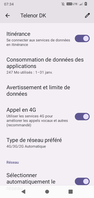 Activer ou désactiver Itinérance