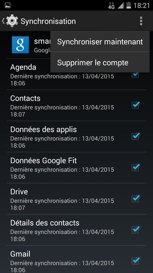 Sélectionnez le bouton du Menu puis Synchroniser maintenant