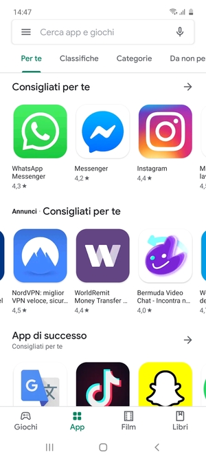 Seleziona la barra di ricerca