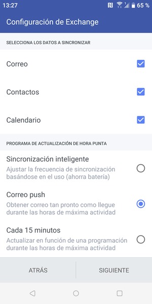 Seleccione la opción deseada y seleccione SIGUIENTE