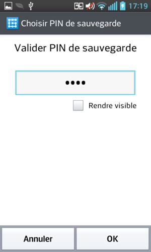 Veuillez confirmer votre PIN de sauvegarde et sélectionner OK