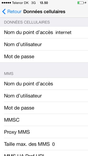 Saisissez les informations Internet