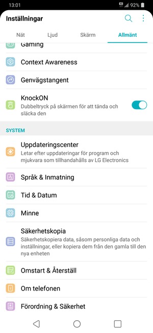 Scrolla till och välj Säkerhetskopia