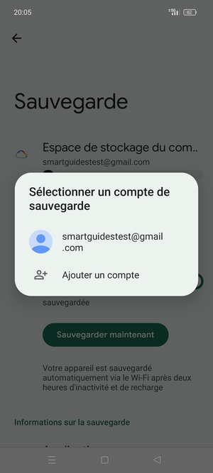Sélectionnez votre compte de sauvegarde