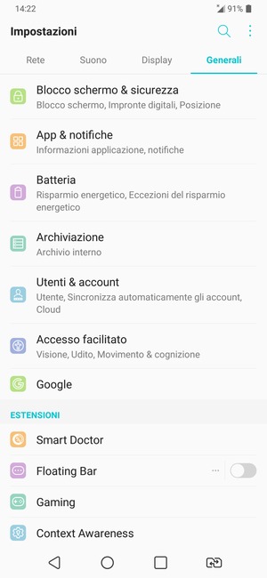 Torna al menu Generali e seleziona Utenti & account